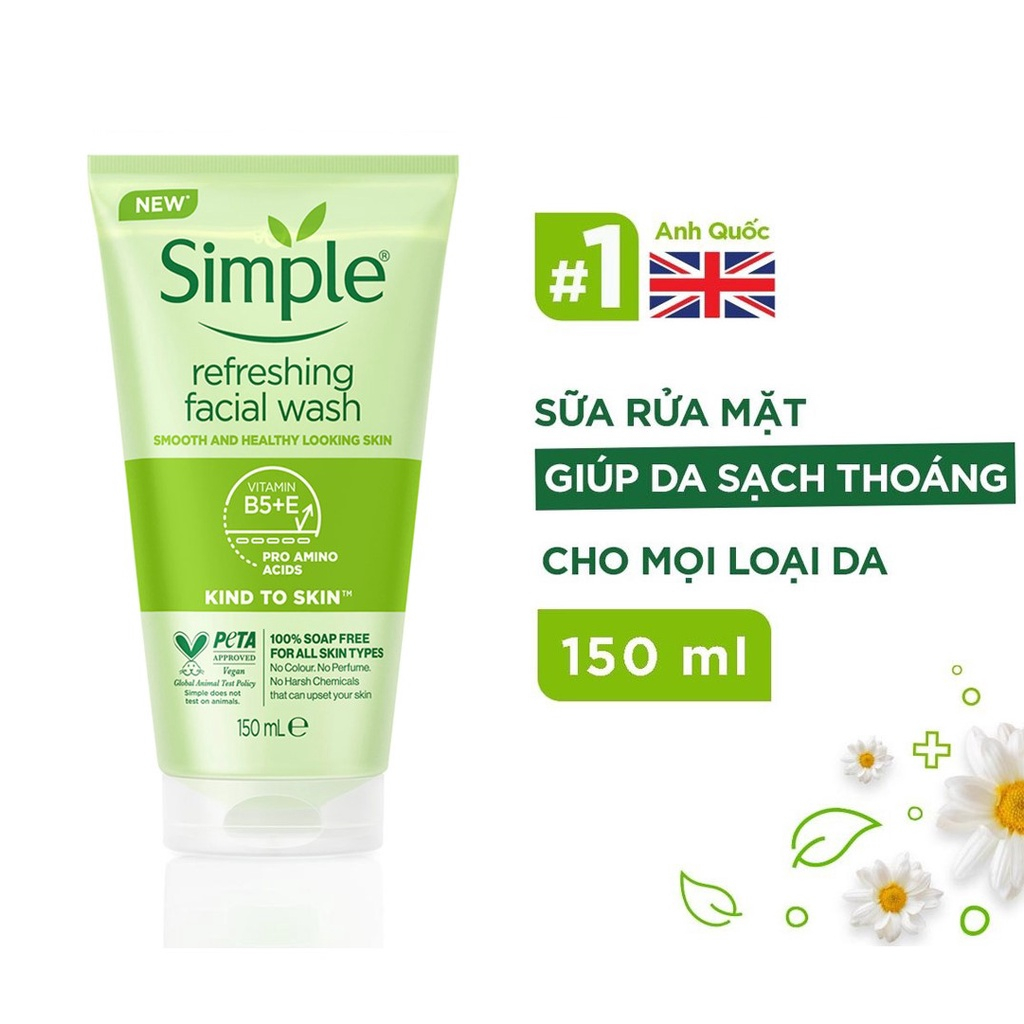 Ữa rửa mặt dạng gel Simple Kind To Skin Refreshing Facial Wash 150ml