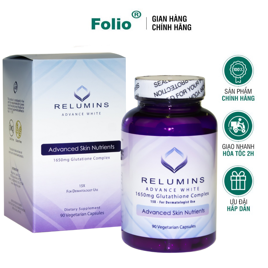 Viên uống trắng da Relumins Glutathione 1000mg Folio Relumins Lọ 90 viên