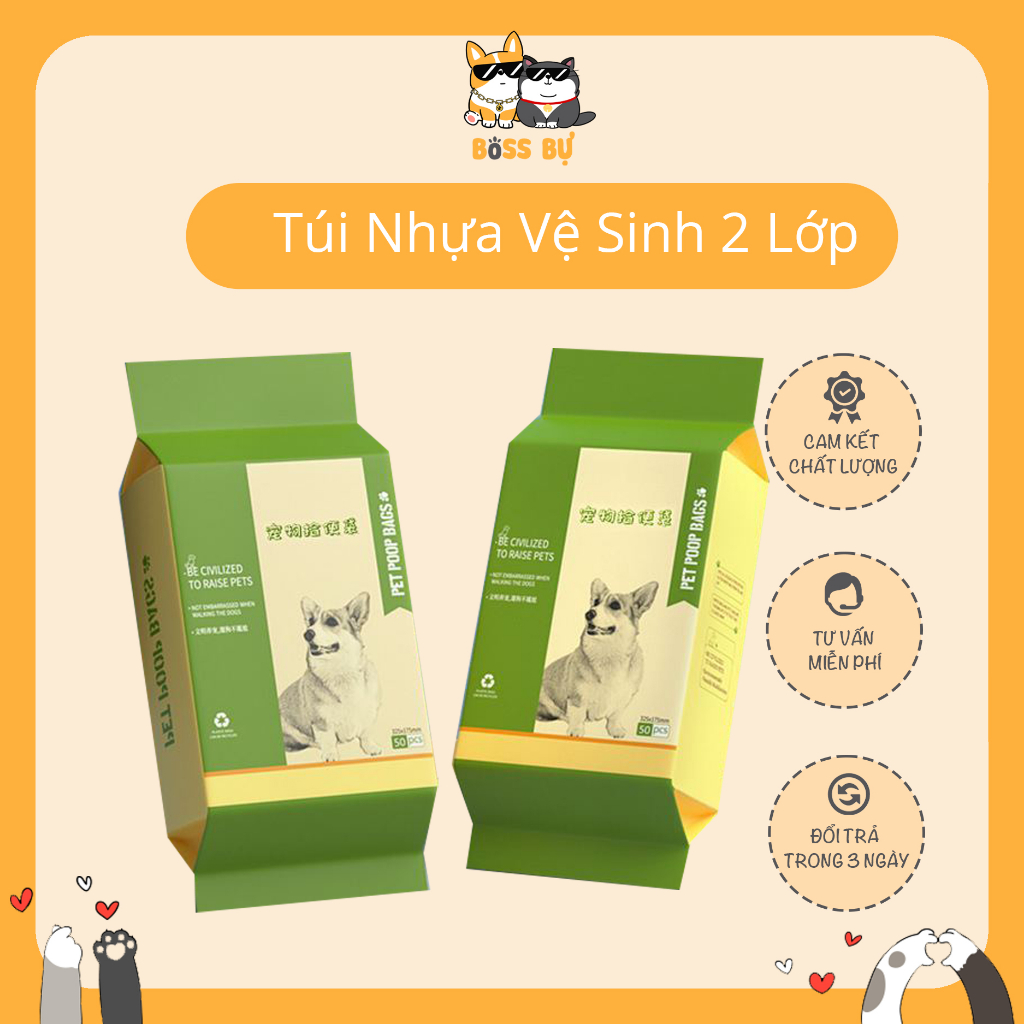 Túi Nhựa Nilong 50 Miếng Dọn Vệ Sinh Chó Mèo, Được Thiết Kế Dày, Không Bị Rò Rỉ, Ngăn Mùi, Có Thể Tái Sử Dụng - Boss_Bu