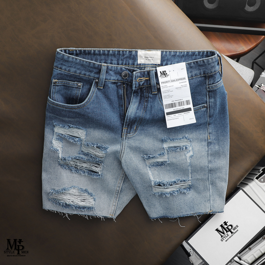 (HÀNG CAO CẤP)-Quần short jean màu xanh rách xướt form vừa vẹn thoải m