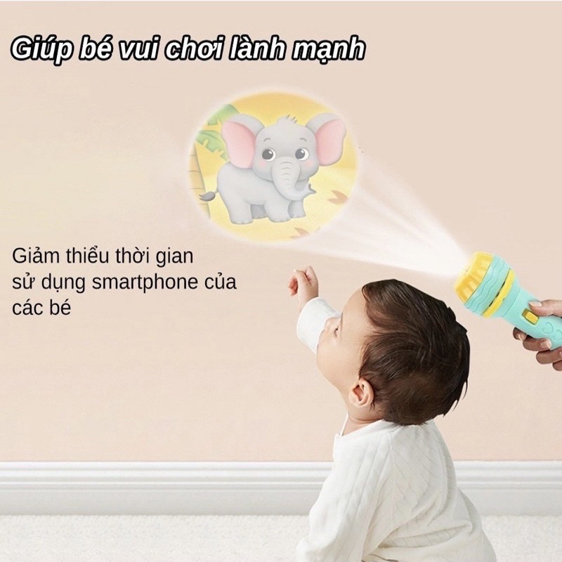 Đèn pin chiếu hình 80 hình động vật ngộ nghĩnh, đồ chơi chiếu hình dễ thương cho bé