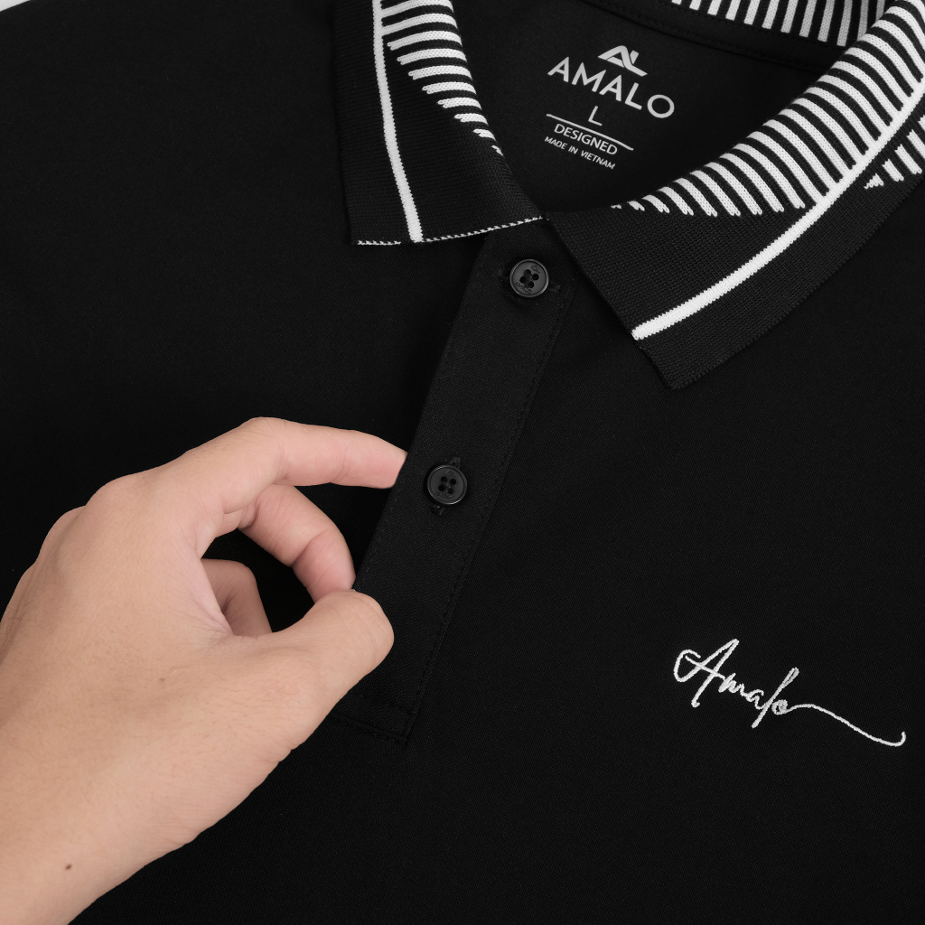 Áo polo nam tay ngắn bẻ cổ VERTICAL  BLACK chất vải cá sấu cotton XOFIA mềm mịn, thoáng mát, chóng nhăn AMALO PL101