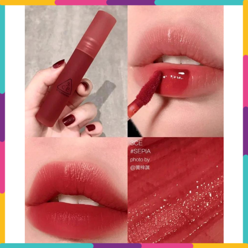 Son Kem Lì 3CE Sepia - Màu Đỏ Gạch Đậm 4.6g Blur Water Tint Siêu Lì Không Lem [CHÍNH HÃNG CHECK HIDDEN TAG]