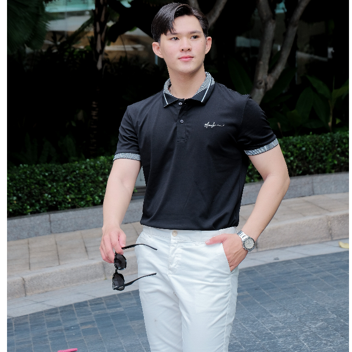 Áo polo nam tay ngắn bẻ cổ VERTICAL  BLACK chất vải cá sấu cotton XOFIA mềm mịn, thoáng mát, chóng nhăn AMALO PL101