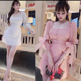200GR- Đầm dự tiệc xoè voan tầng tay nơ