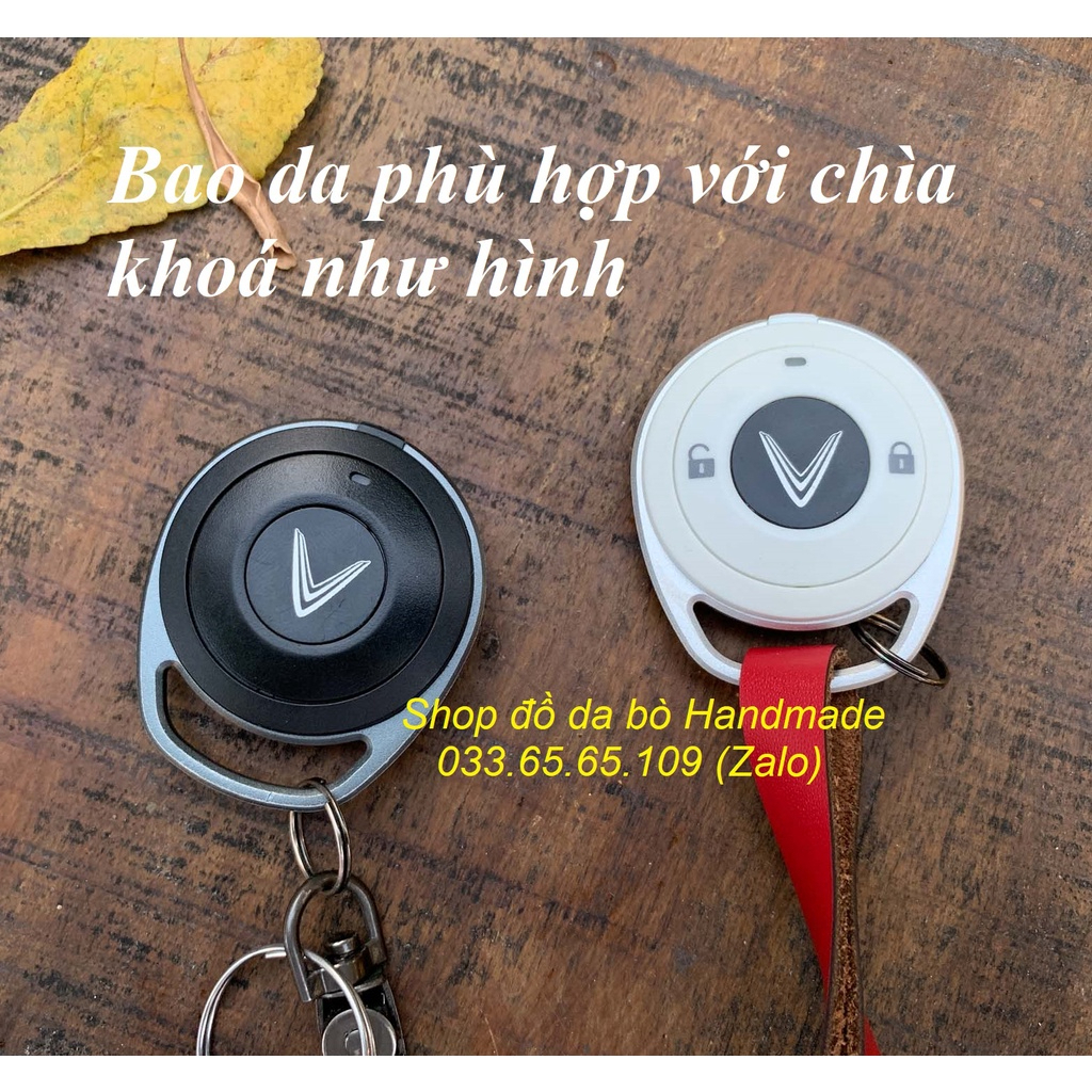 Bao da chìa khoá remote Vinfast Klara, ốp khoá tìm xe chống trộm xe điện Vinfast bằng da bò thật
