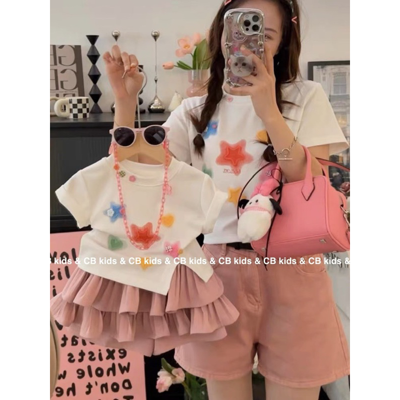 Váy bé gái, set bộ váy xếp li hồng mix cùng áo cotton xẻ đính sao tim siêu đẹp siêu xinh cho bé 12-25 kg