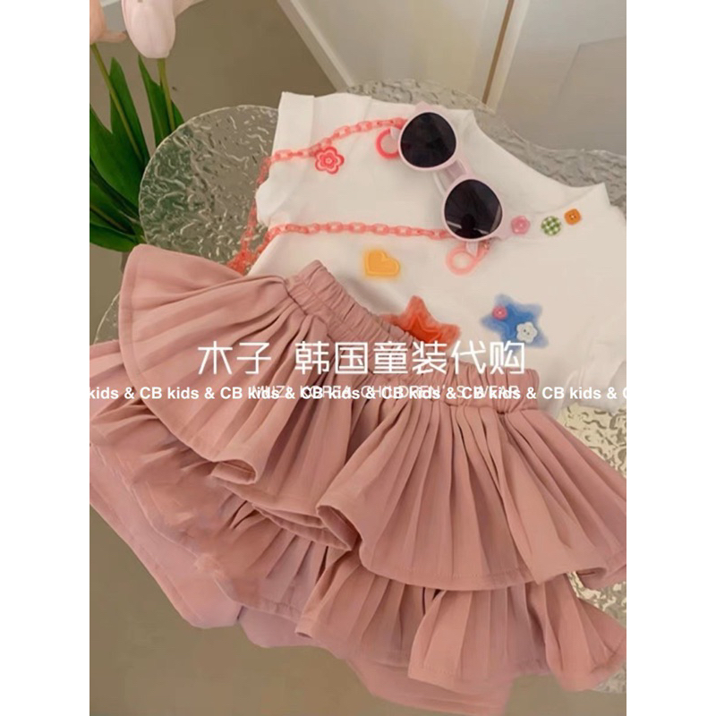 Váy bé gái, set bộ váy xếp li hồng mix cùng áo cotton xẻ đính sao tim siêu đẹp siêu xinh cho bé 12-25 kg