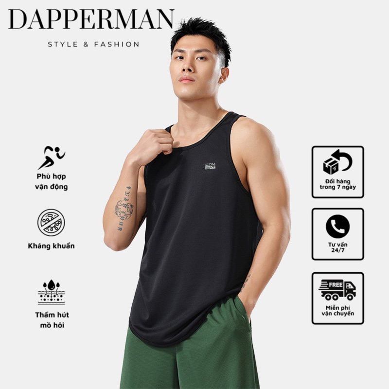 Áo tank top thể thao nam khoét nách DAPPERMAN 100% Polyester nhanh khô thoáng khí thoải mái vận động