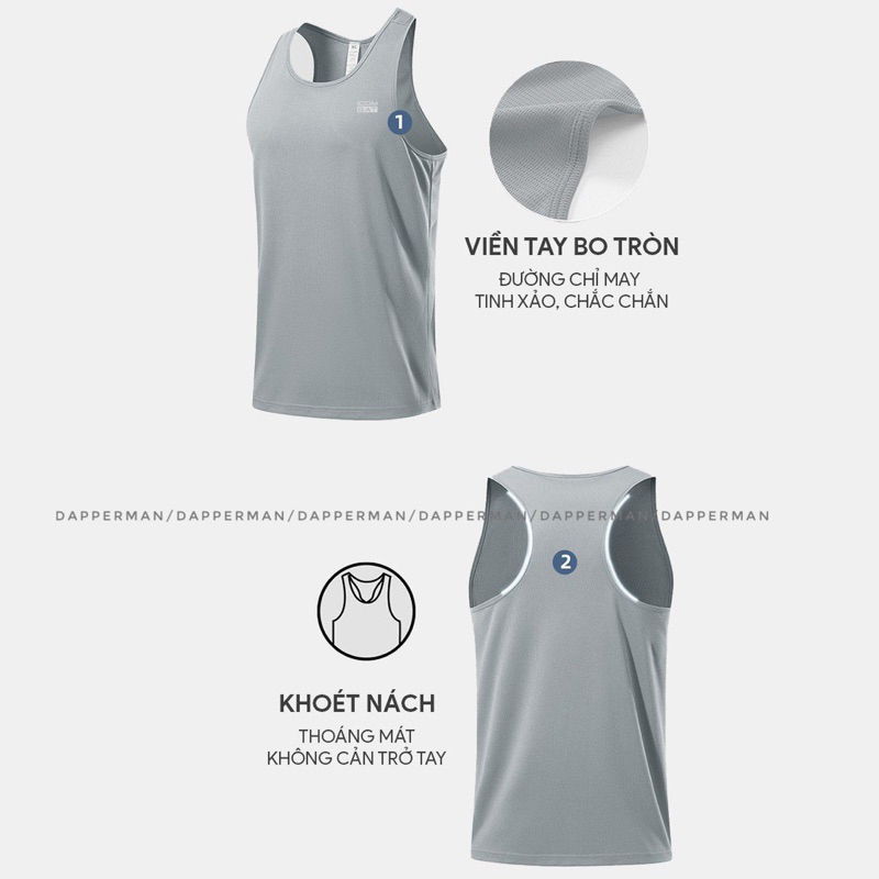 Áo tank top thể thao nam khoét nách DAPPERMAN 100% Polyester nhanh khô thoáng khí thoải mái vận động