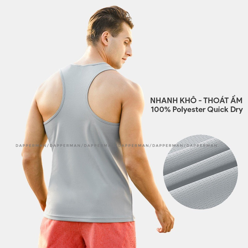 Áo tank top thể thao nam khoét nách DAPPERMAN 100% Polyester nhanh khô thoáng khí thoải mái vận động