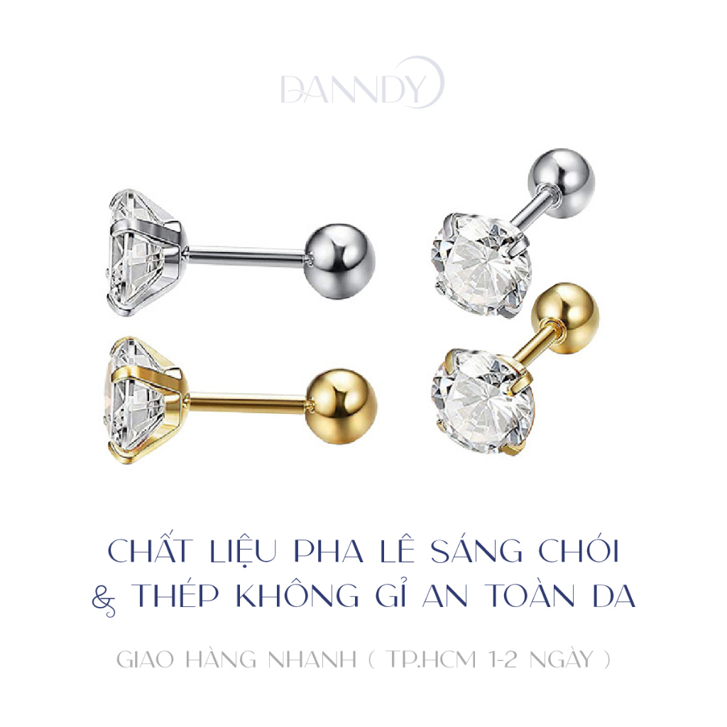 Khuyên Tai Đá. Khuyên Tai Kim Cương Nam Nữ. Bông Tai Đính Đá Nam. Khuyên Tai Đính Đá. Hoa Tai Đá | Dandy