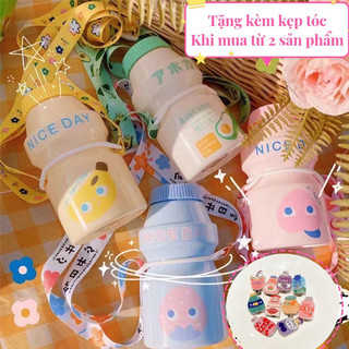 Bình đựng nước chai sữa chua Yakult 480ml dễ thương,kèm dây đeo
