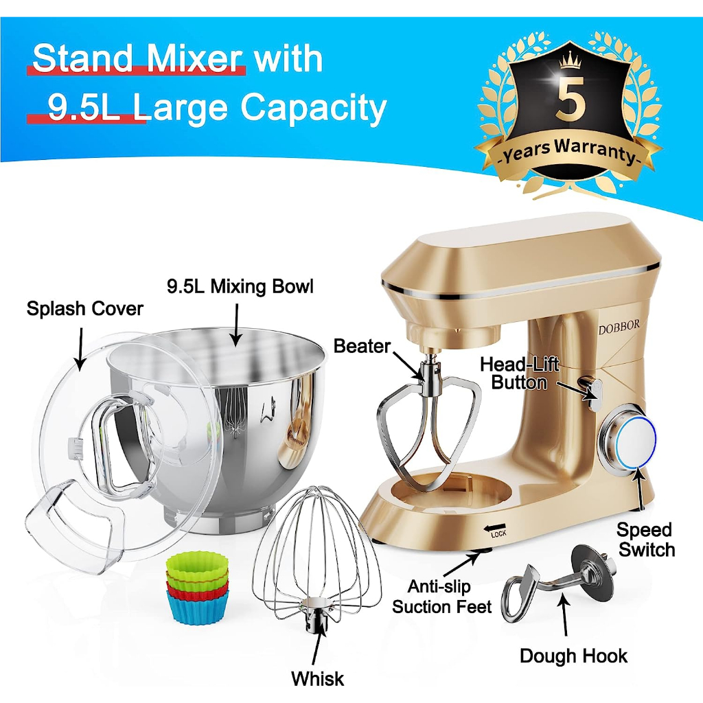 Máy nhào bột DOBBOR 8.5L 1500W SM-1553 - Bánh răng bằng kim loại nhào được 1 kg bột khô - COOKLEE