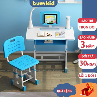 Bộ bàn ghế học sinh thông minh cho bé, Bộ bàn học chống gù chống cận có giá để sách và ipad tiện lợi BumKid K10