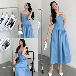 Đầm dáng dài maxi 2 dây denim
