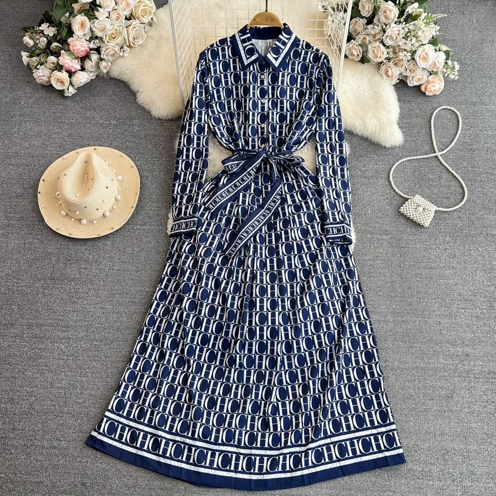 Đầm sơ mi dài tay kèm dây buộc eo thanh lịch