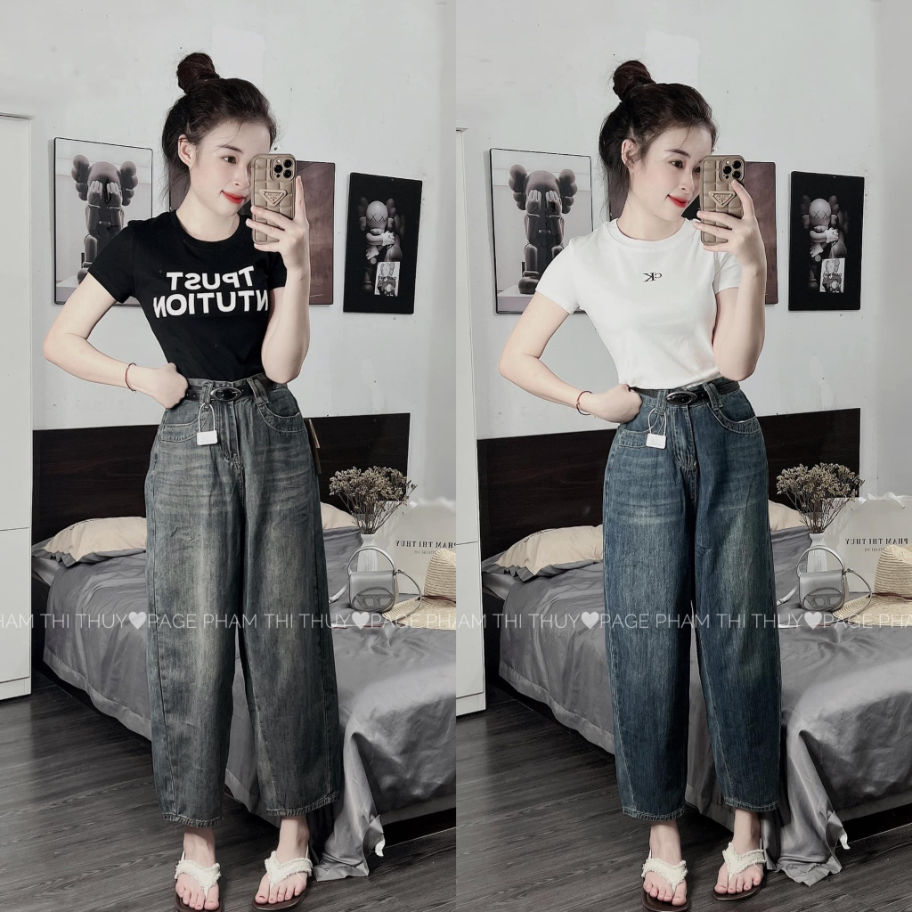 Quần baggy bò giấy 2 màu kèm đai D193(kèm ảnh thật và video)