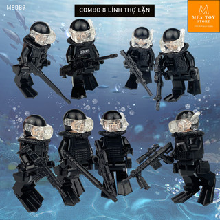 Đồ chơi lắp ráp swat army, mô hình lắp ghép quân sự- Combo 8 lính thợ lặn M8089