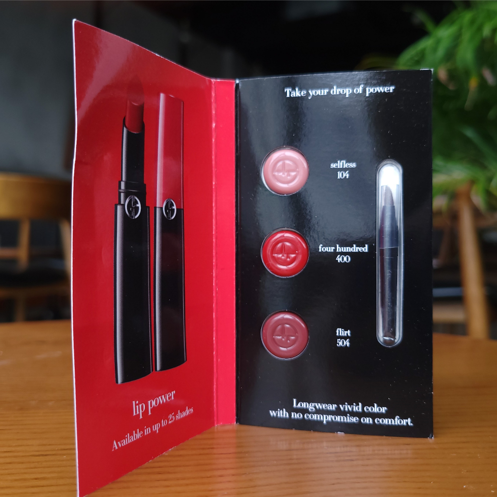 Sample Son môi Giorgio Armani lip power 3 màu 04 SEFLESS, 400 FOUR HUNDRED, 504 FLIRT