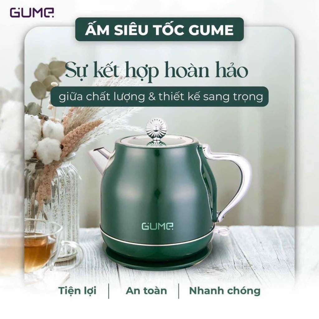 Ấm điện đun nước siêu tốc Gume GMEK031 và GMEK032, Bình điện đun siêu tốc dung tích 1.8L, Bảo hành 12 tháng