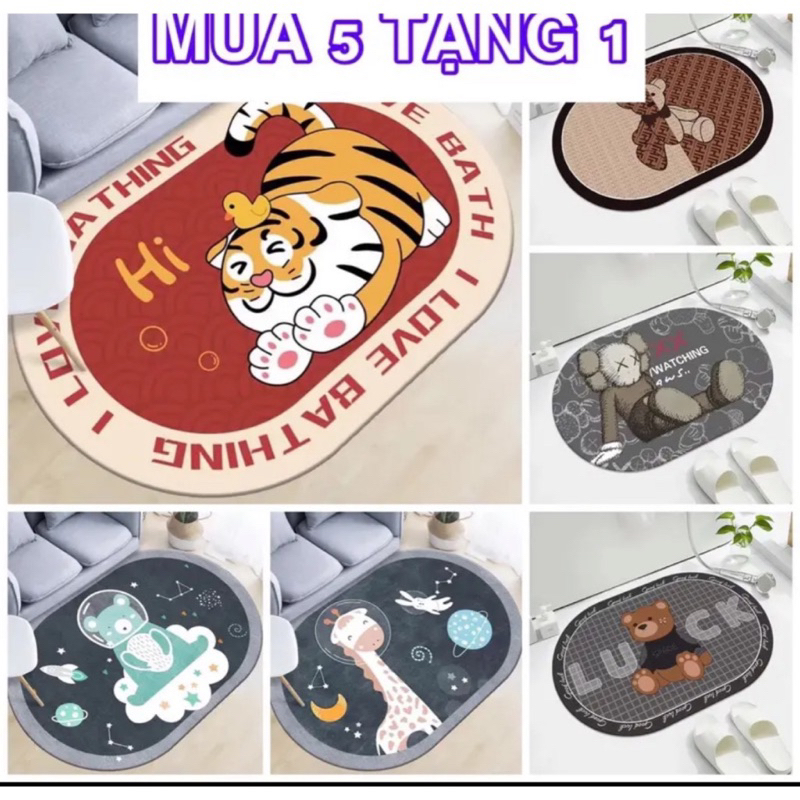 [Mã BMTTC60 giảm đến 60K đơn 50K] Combo 5 tấm ( tặng 1 ) thảm lau chân Hizun