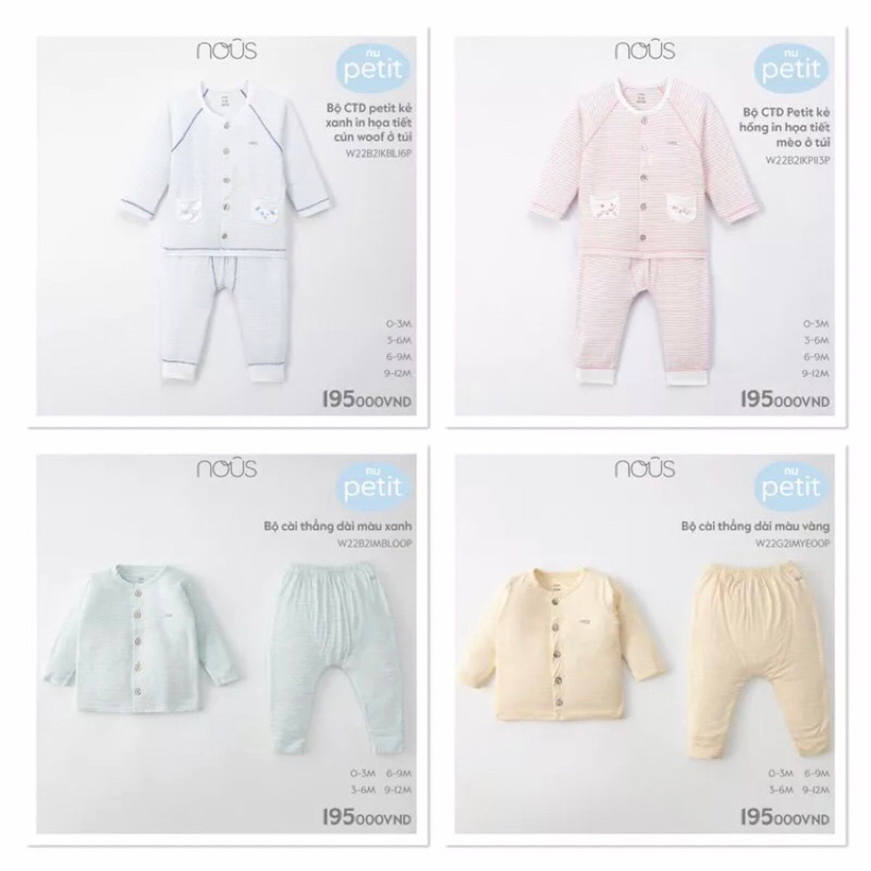 Bộ quần áo cài thẳng cho bé từ 0-12M