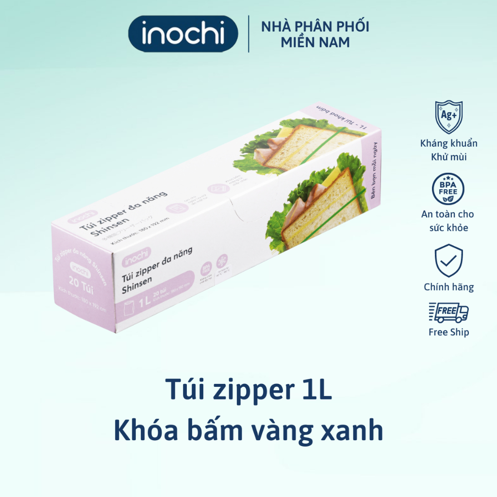 Túi zip đựng thực phẩm, bảo quản bánh kẹo trong suốt Inochi tự hủy sinh học, an toàn tối đa