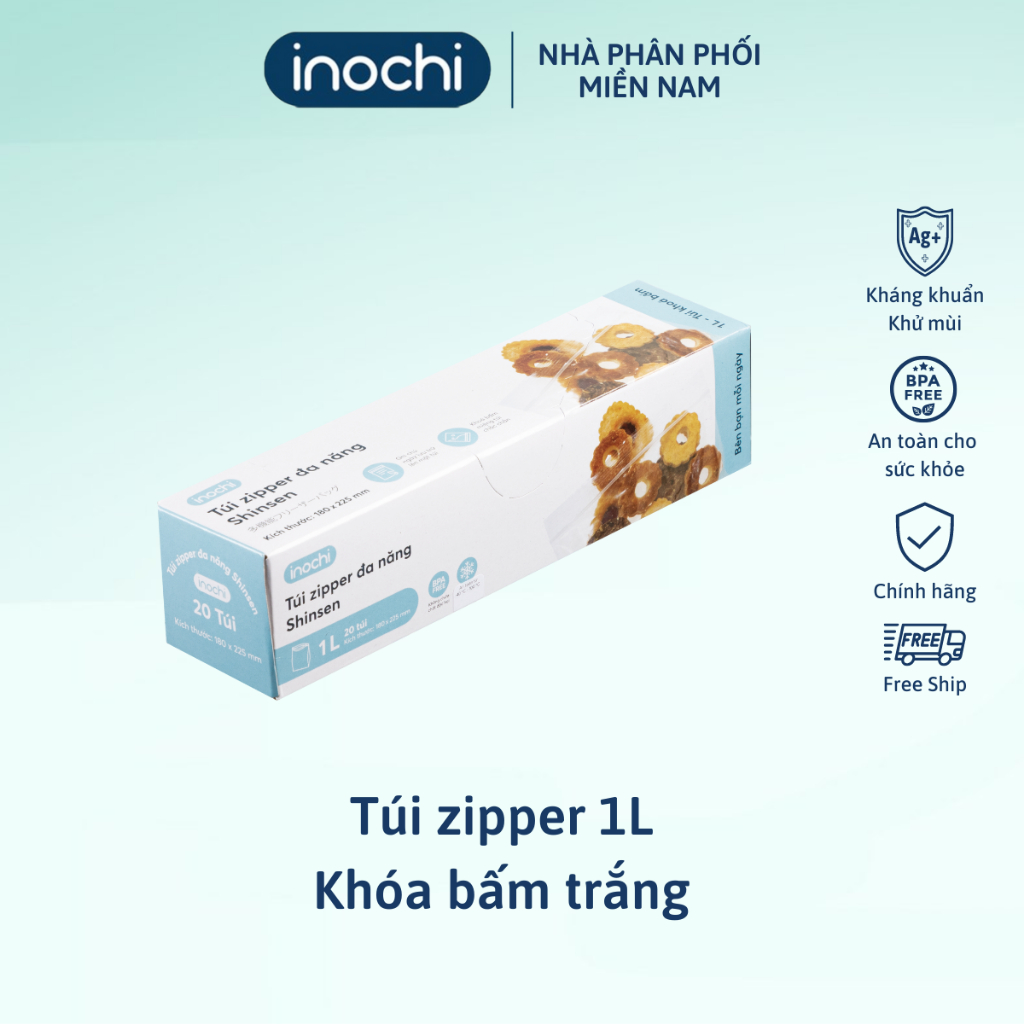 Túi zip đựng thực phẩm, bảo quản bánh kẹo trong suốt Inochi tự hủy sinh học, an toàn tối đa