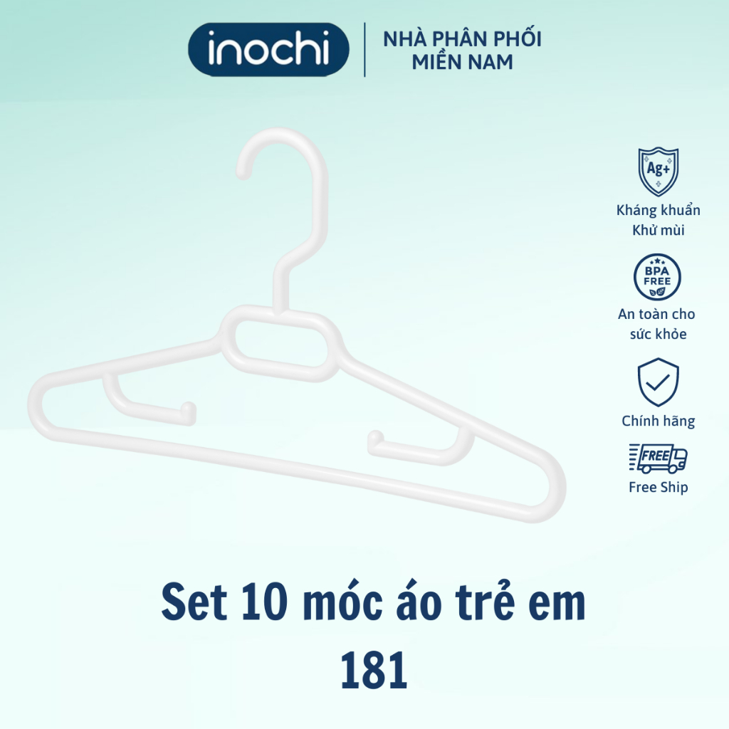 Móc áo Trẻ Em inochi, set 10 móc áo nhựa, móc áo cho bé sơ sinh