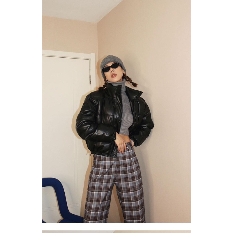 ÁO KHOÁC PHAO DA TRƠN DÁNG NGẮN NAM NỮ CAO CẤP LOẠI 1