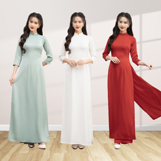 Áo dài trơn truyền thống cổ cao 2cm may sẵn, vải lụa tây thi co giãn thoáng mát, mặc dự tiệc, lễ tân, học sinh đi học