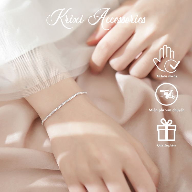 Lắc tay bạc 925 nữ Krixi Silver, vòng tay bạc ý dây xù lấp lánh thời thượng