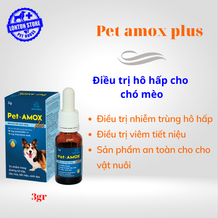 Vemedim Pet amox Plus - Dung dịch uống hổ trợ hô hấp cho chó mèo, lọ 3gr