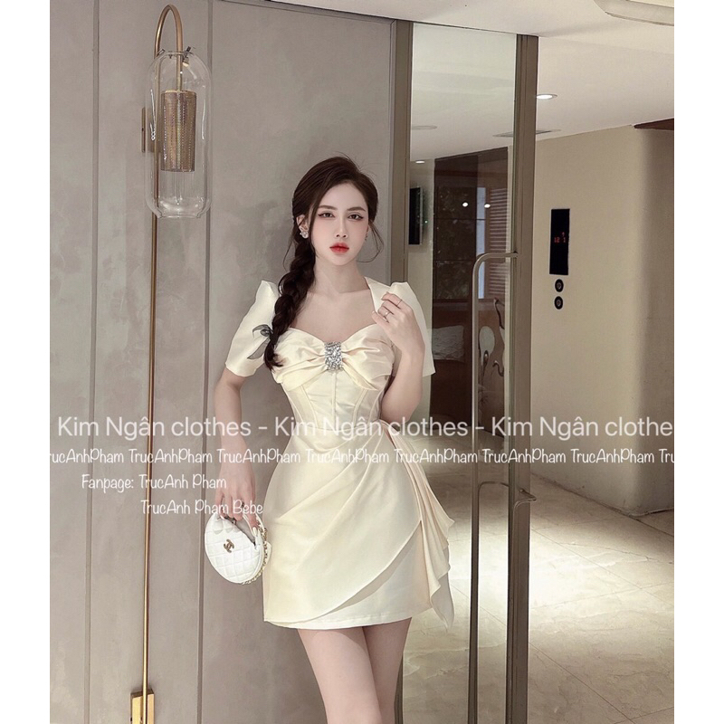 Váy tac ta vạt xếp ly đá ngực khâu  3 size SML