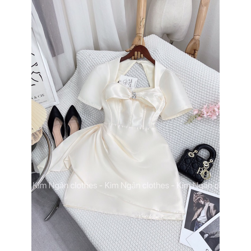 Váy tac ta vạt xếp ly đá ngực khâu  3 size SML