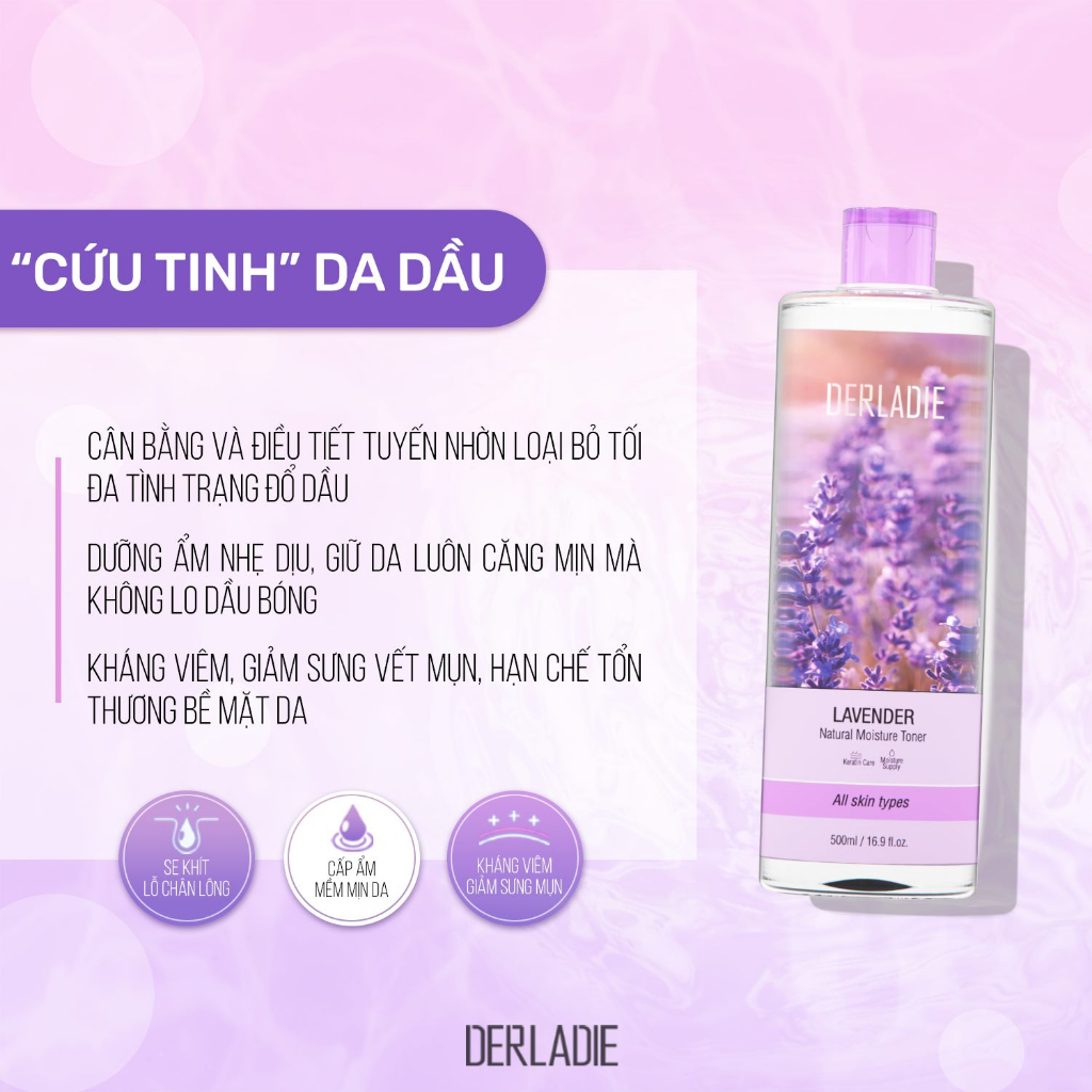 Nước Cân Bằng Da, Kiềm Dầu Derladie Lavender Natural Moisture Toner 500ml