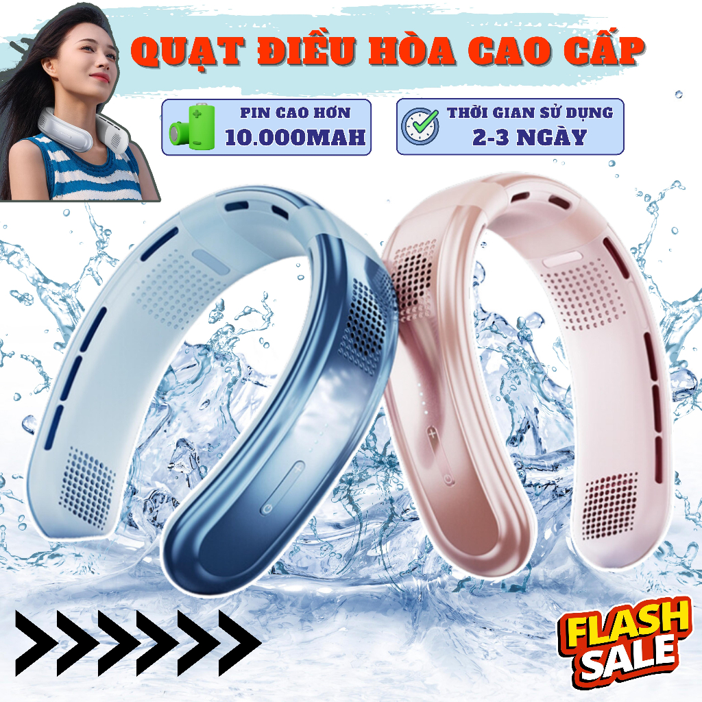 Quạt đeo cổ cao cấp tạo gió đa chiều, Quạt điều hòa thân nhiệt công nghệ mới