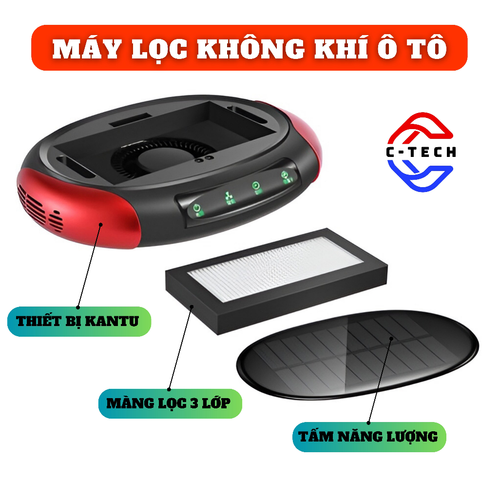 Máy khử mùi ô tô năng lượng mặt trời, thiết bị lọc không khí kháng khuẩn ion âm dành cho xe hơi