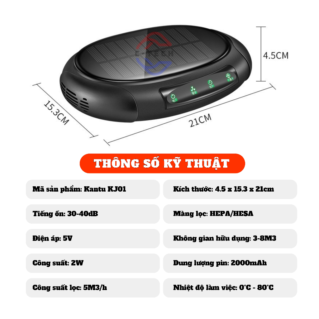 Máy khử mùi ô tô năng lượng mặt trời, thiết bị lọc không khí kháng khuẩn ion âm dành cho xe hơi