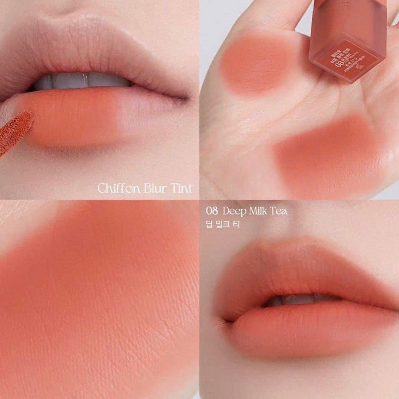 Son Kem Lì Clio Chiffon Blur Tint -màu 08 Deep Milk Tea (Cam trà sữa)