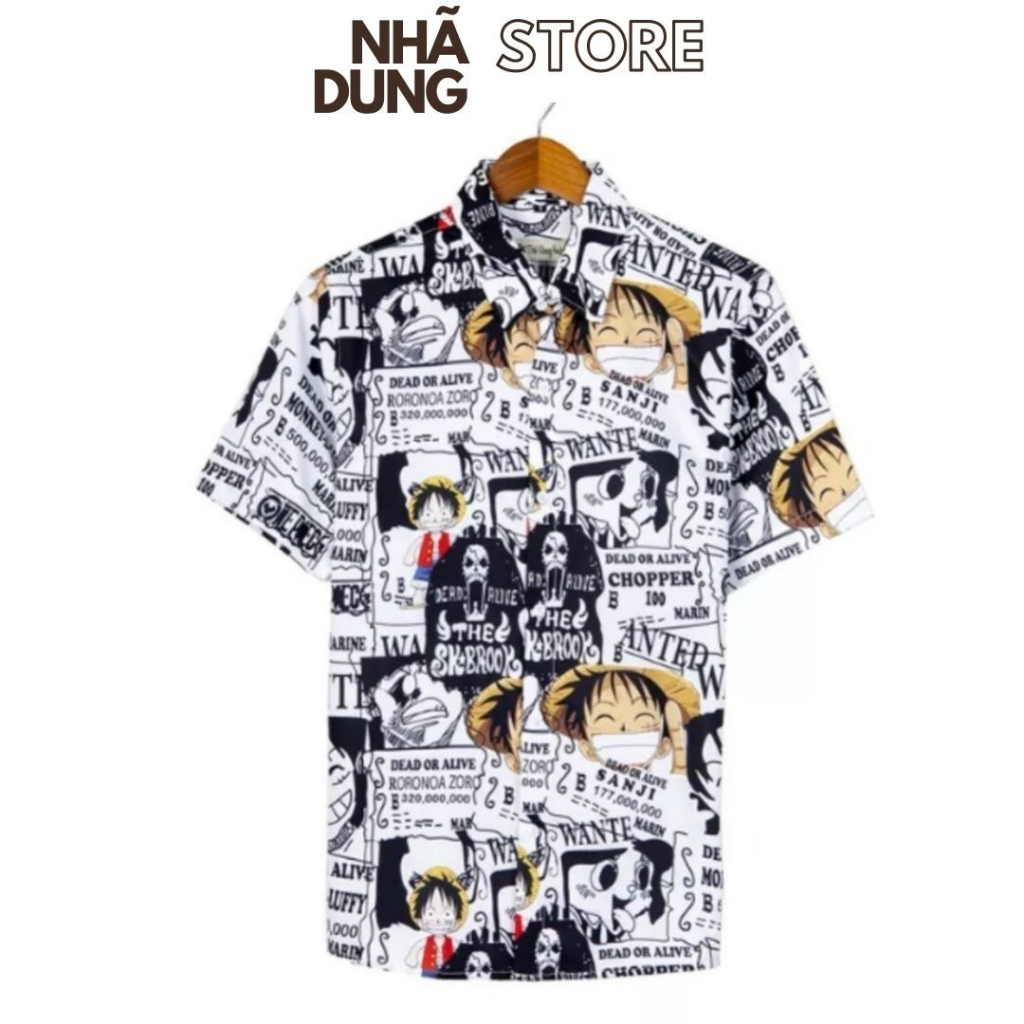 <B15>Áo sơ mi nam nữ vài lụa mềm họa tiết ONE PIECE đẹp đi biển áo nhóm co giãn thấm hút cực mát<B15