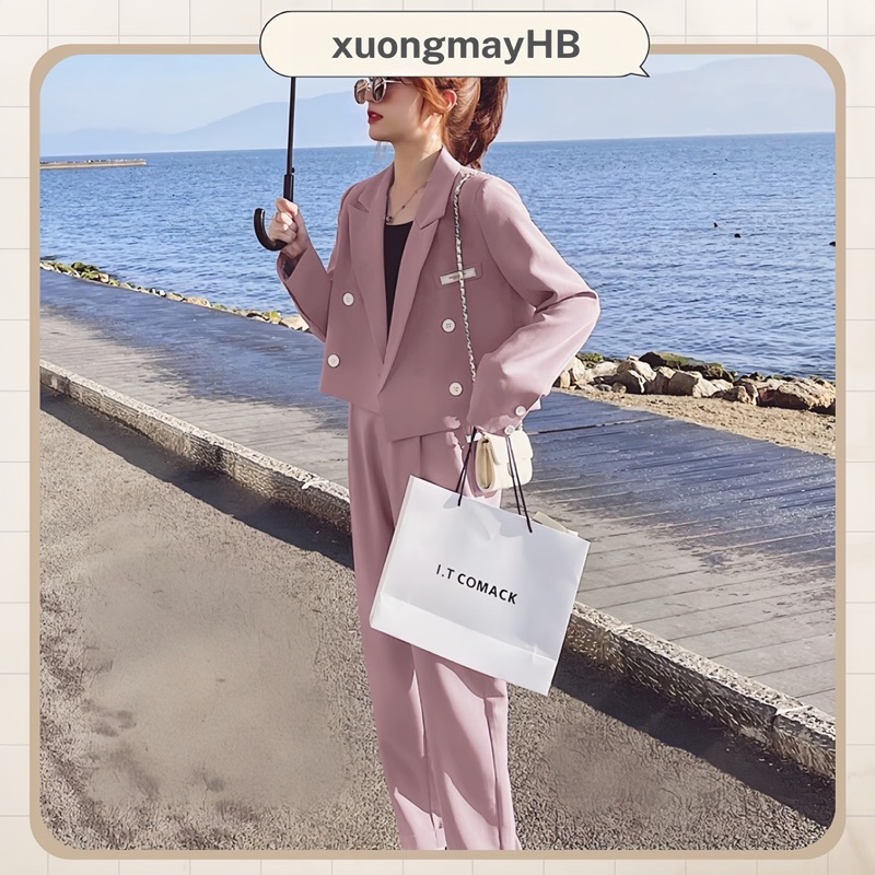 Hàng Thanh Lý - Set áo vest màu hồng mới 95% size S dưới 52kg