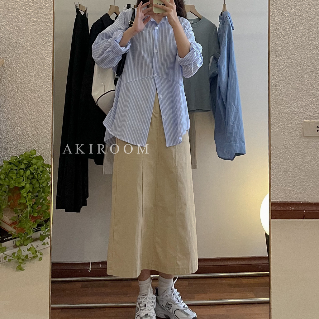 Áo sơ mi thô kẻ sọc dọc 917 (Xanh dương)
