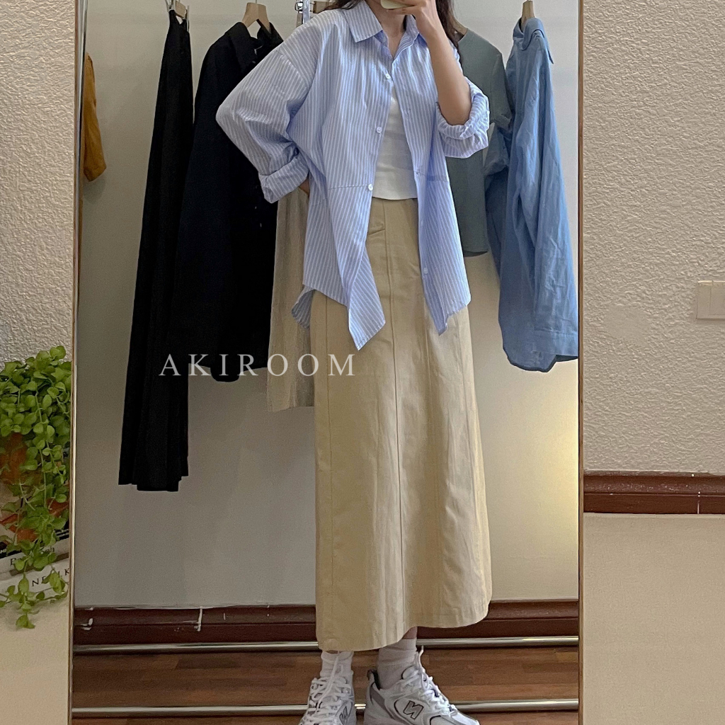 Áo sơ mi thô kẻ sọc dọc 917 (Xanh dương)