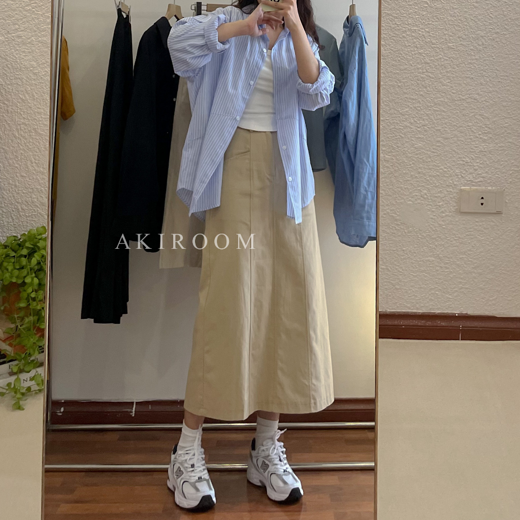 Áo sơ mi thô kẻ sọc dọc 917 (Xanh dương)