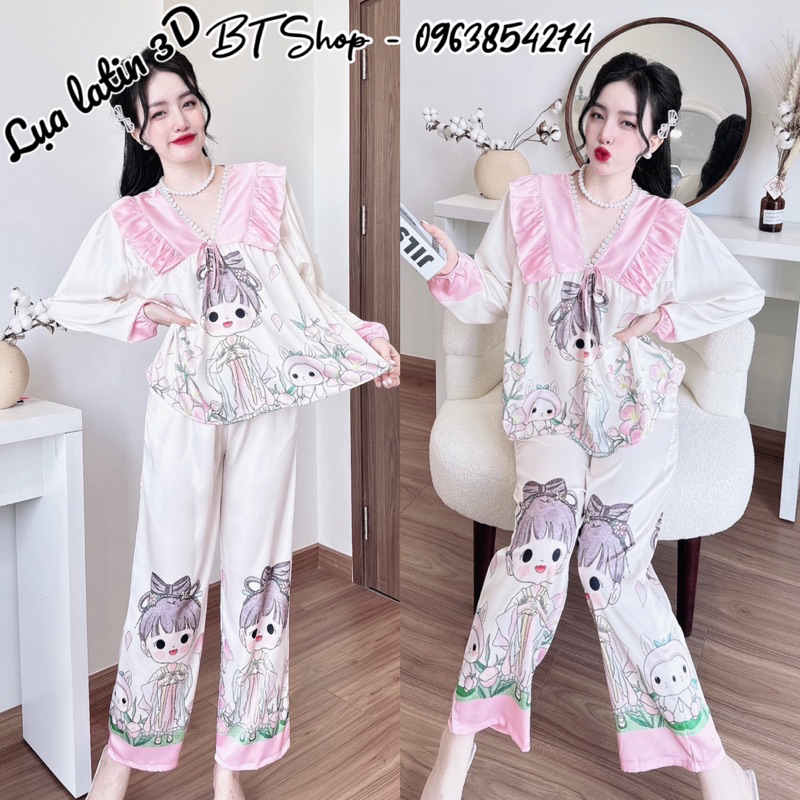 Đồ ngủ mặc nhà lụa mẫu tiểu thư quần dài tay dài freesize