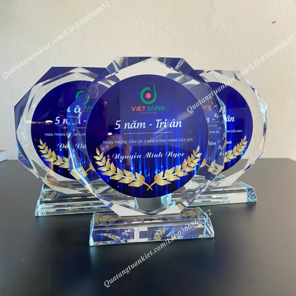 Cúp vinh danh pha lê k9 bát giác