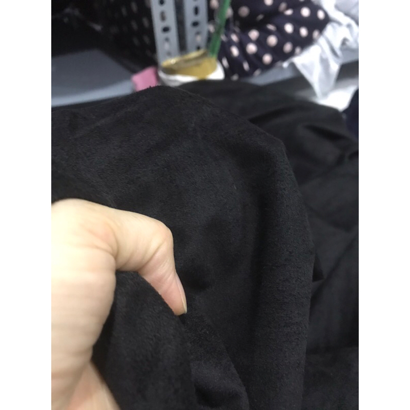 Vải Da Lộn màu đen co giãn dày mềm đẹp sang may đầm váy ,vest,Blazer ,Comple thiết kế thời trang