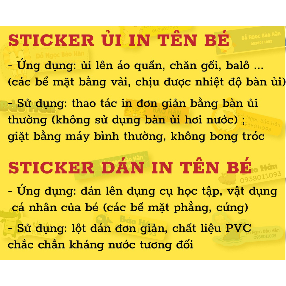 Sticker ủi áo in tên trẻ em bộ 32 miếng kích thước 3 x 6 cm, Sticker động vật ngộ nghĩnh, đáng yêu
